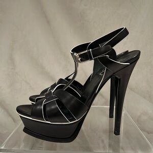 YSL  platform leather black n white shoes size 6 1/2 with 4 1/2 “ heel